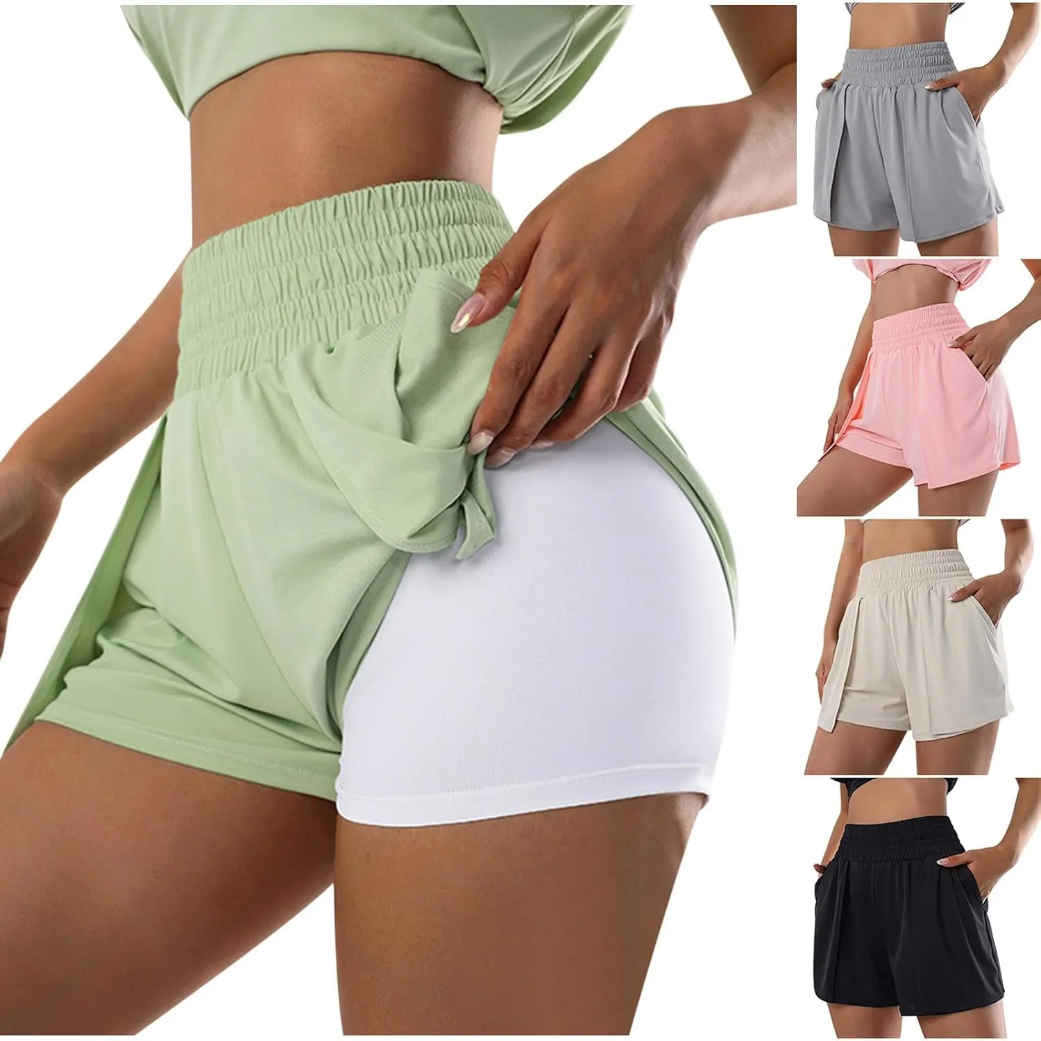 Wkishenl Athletic Shorts for Women High Waisted Running Workout Shorts Girls 2-in-1 Double Layer Quick-Drying Comfy Shorts