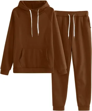 Women 2 Piece Outfits Long Sleeve V Neck Solid Color Travel Sweatshirt Baggy Fall Fashion Sweatpants Outfits