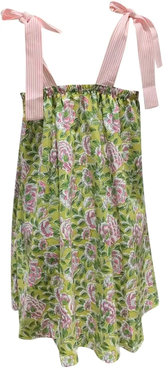 Women Floral Ruffle Hem Babydoll Dress Boho Flowy Tie Mini Dress Y2K Cute Print Short A Line Beach Sundress Streetwear