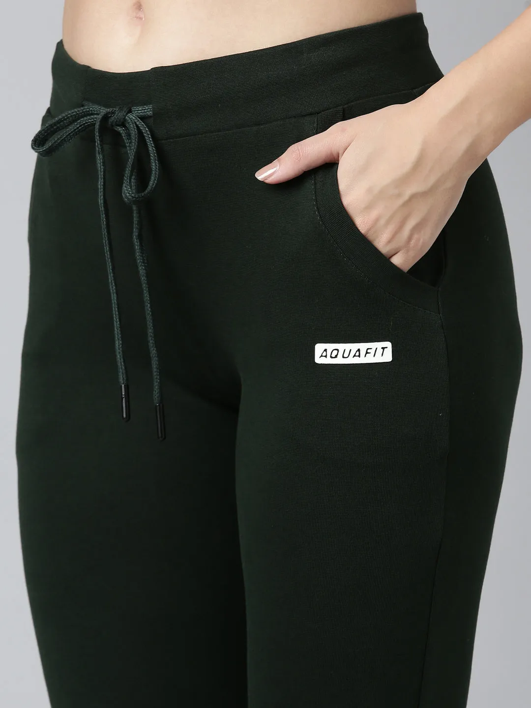 Women Green Slim-Fit Cotton Track Pants