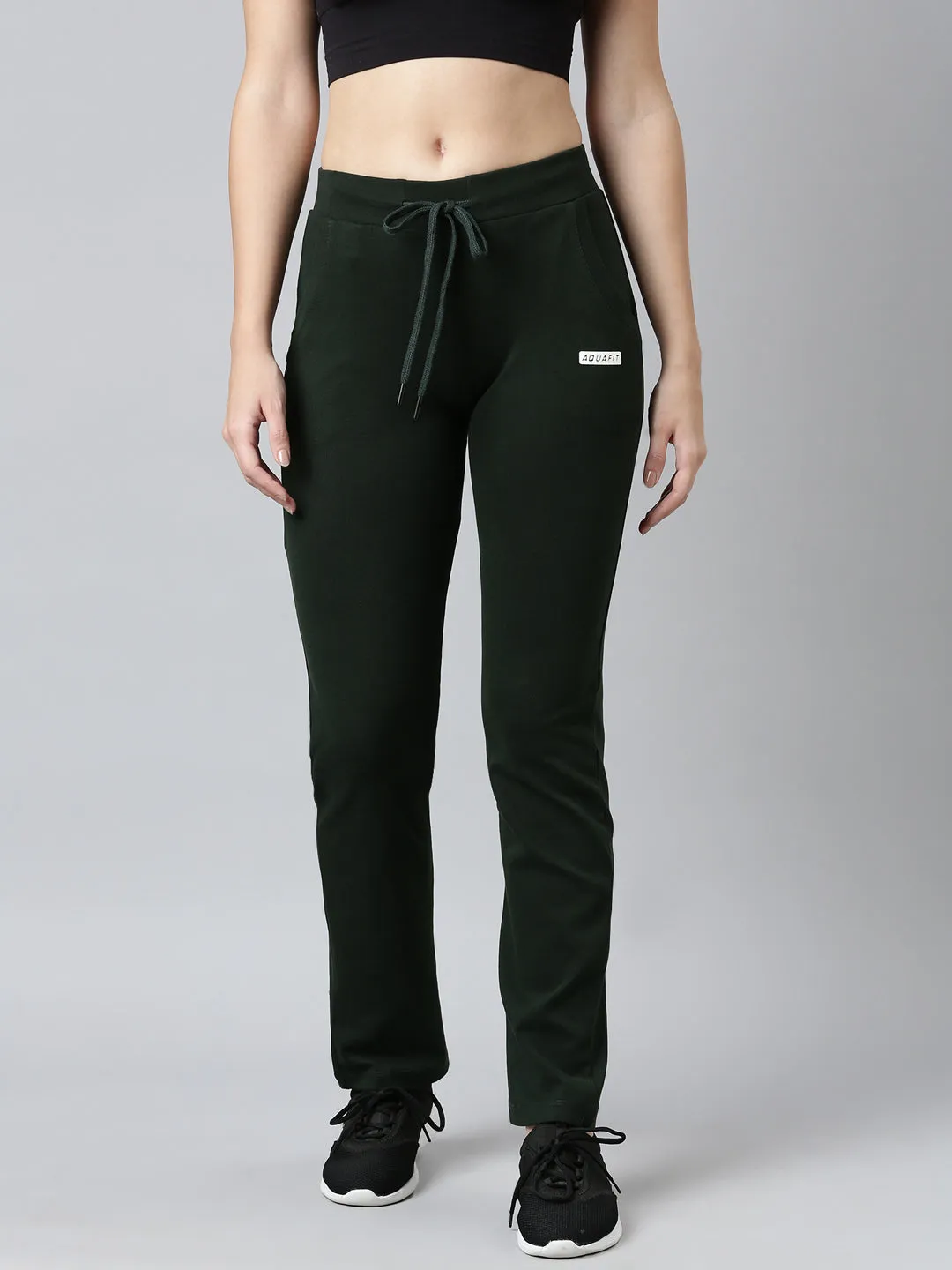 Women Green Slim-Fit Cotton Track Pants