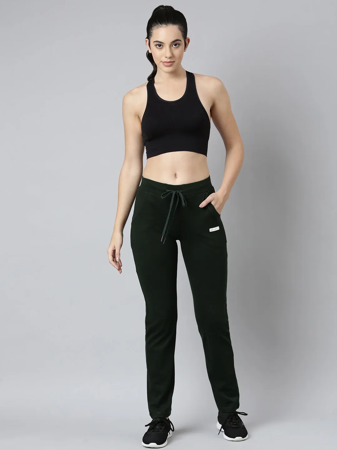 Women Green Slim-Fit Cotton Track Pants