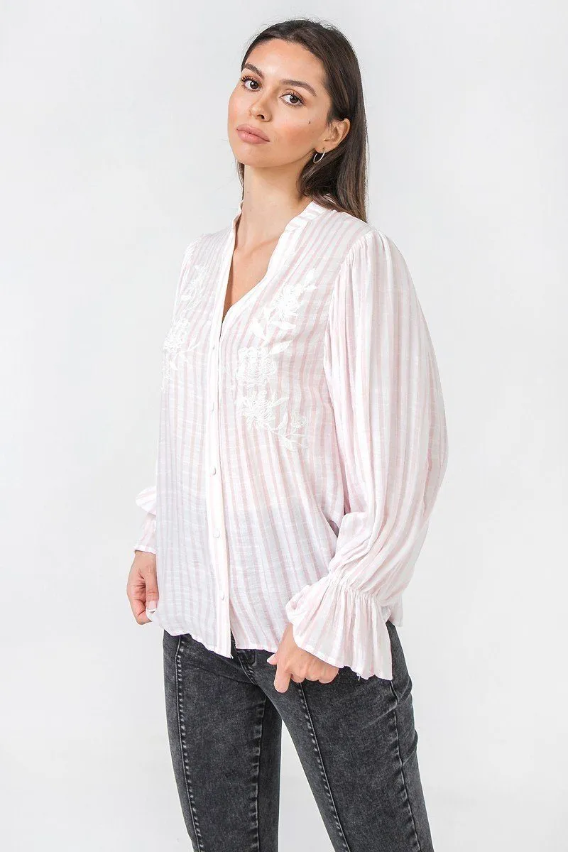 Women's A Floral Eyelet And Solid Mixed Top