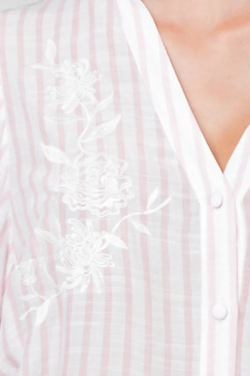 Women's A Floral Eyelet And Solid Mixed Top