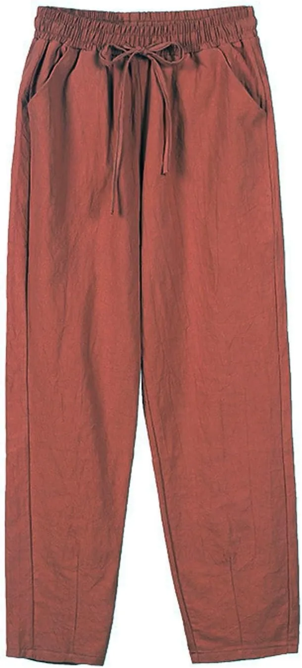 Womens Casual Linen Pants Drawstring Loose Fit Summer Pants Trousers with Side Pockets Summer Beach Lounge Pants