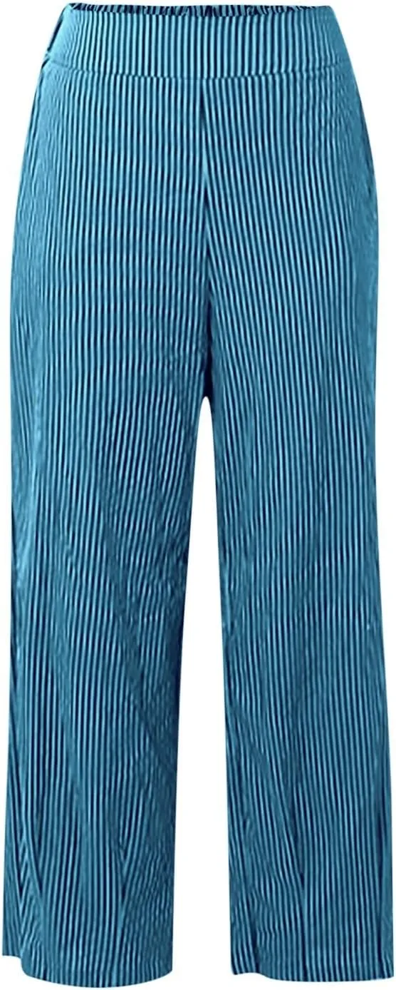 Women's Linen Pants Baggy Casual Summer Solid Color Boho Plus Size High Waist Linen Pants 2025 Work Trousers with Pockets