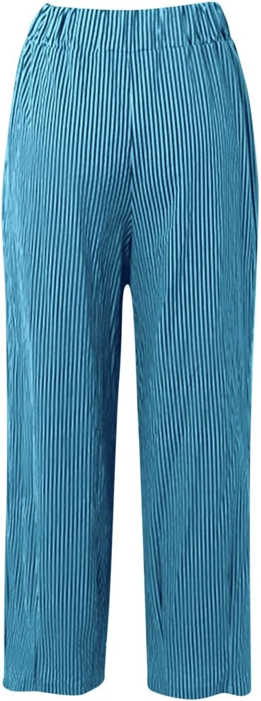 Women's Linen Pants Baggy Casual Summer Solid Color Boho Plus Size High Waist Linen Pants 2025 Work Trousers with Pockets