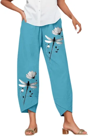 Women's Linen Pants Loose Summer Casual Beach Solid Color Plus Size High Waisted Linen Pants Cotton Comfy Lounge Trousers