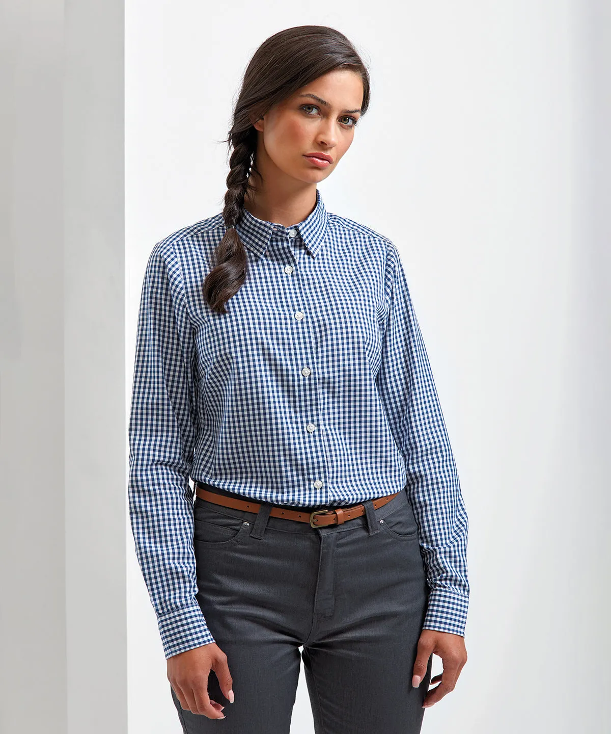 Womens Maxton check long sleeve shirt | Steel/Black