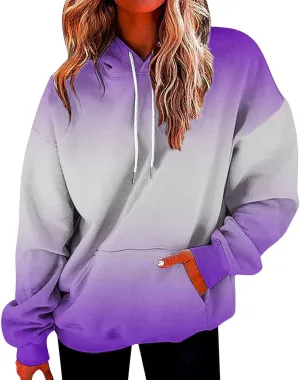 Womens Oversized Hoodies Tie Dye Gradient Hooded Sweatshirts Teen Girls Fall Long Sleeve Fleece Pullover Tops