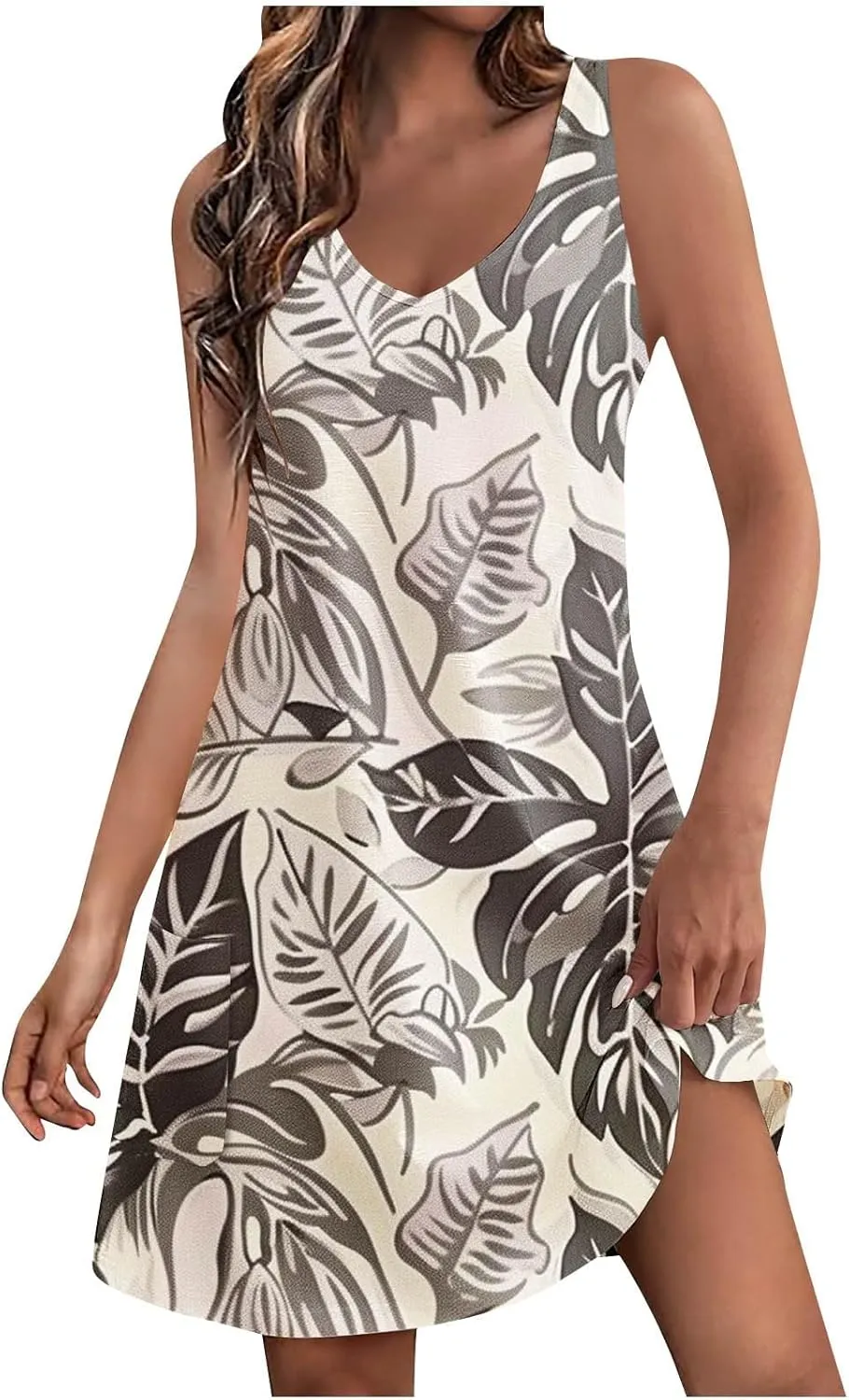 Women's Summer Beach Dress Casual Sleeveless Tank Dress Fashion Floral Print Dress V-Neck Mini Dresses Sundresses