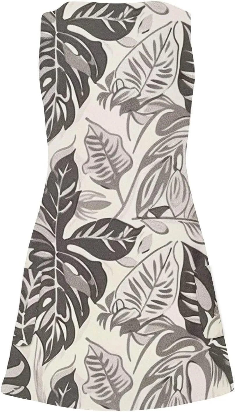 Women's Summer Beach Dress Casual Sleeveless Tank Dress Fashion Floral Print Dress V-Neck Mini Dresses Sundresses
