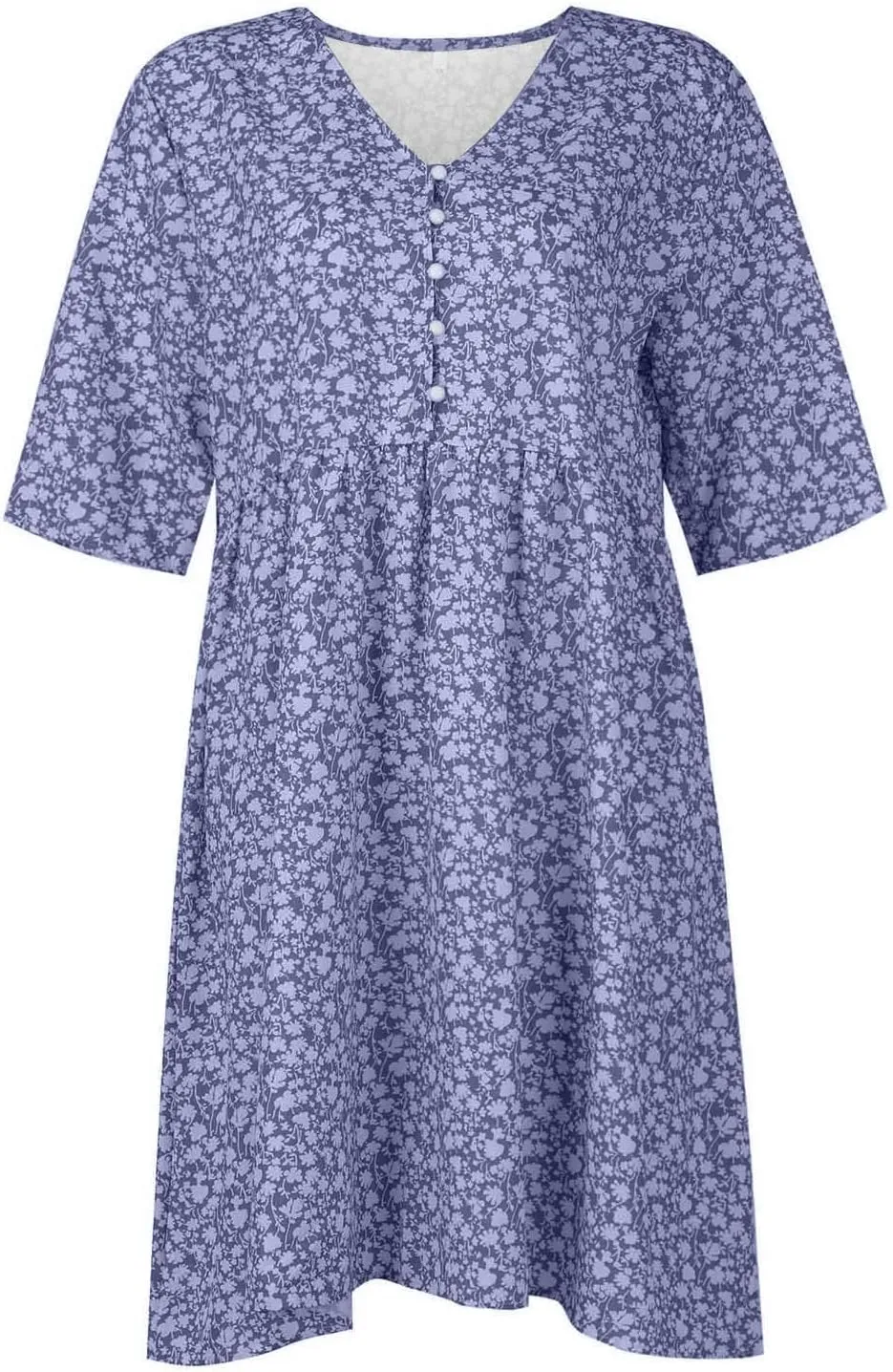 Womens Summer Dresses Casual Floral Print Midi Dress Button V Neck Short Sleeve Dresses Loose Beach Swing Sundresses