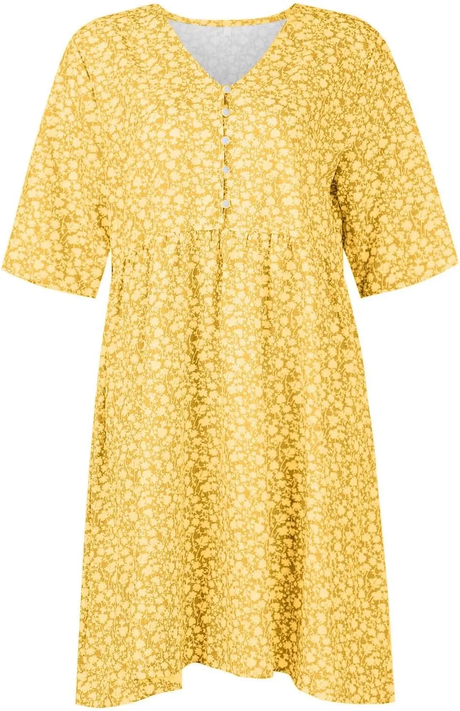 Womens Summer Dresses Casual Floral Print Midi Dress Button V Neck Short Sleeve Dresses Loose Beach Swing Sundresses